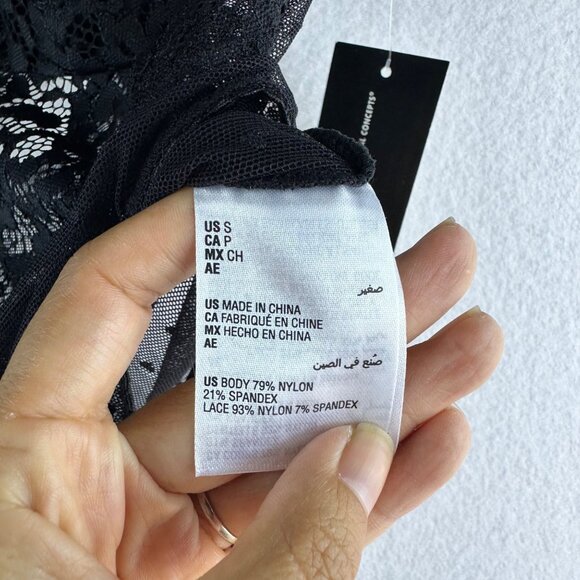 NWT INC International Concepts Bodysuit Women Small Black Mesh Grunge Cheeky - Picture 10 of 13